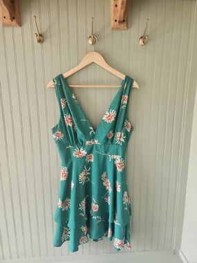 BB Dakota Teal Floral V-Neck Dress